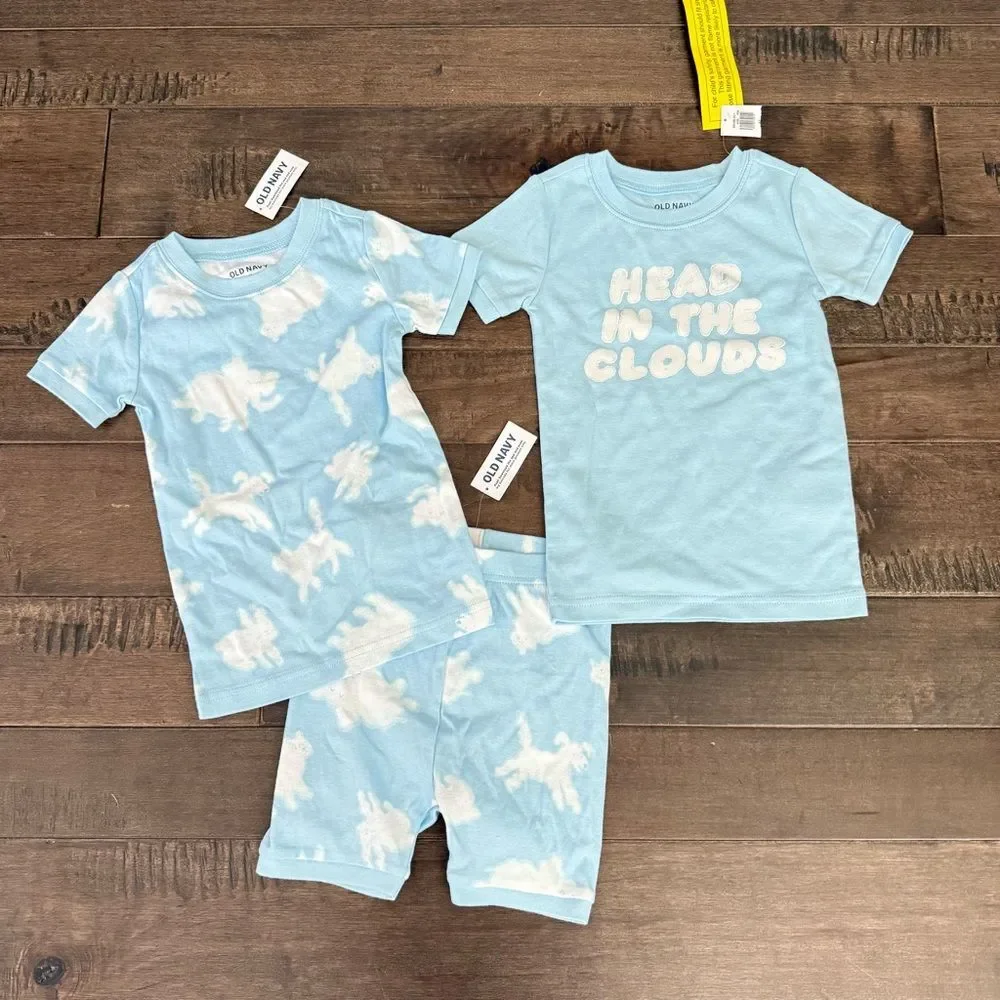 Old Navy Pajamas Set Clouds Blue Toddler 4T NWT Shorts T-Shirt Matching PJs
